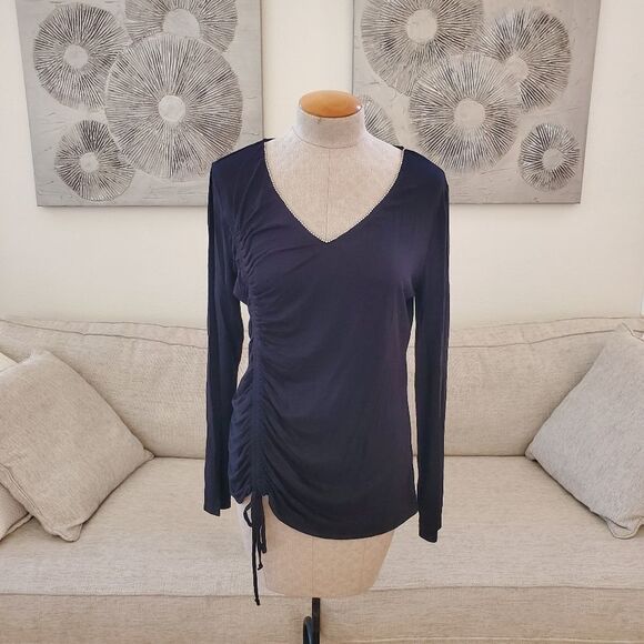 Thalia Sodi Cinch-Front Rhinestone Top size Large in Black - NEW - Picture 2 of 10